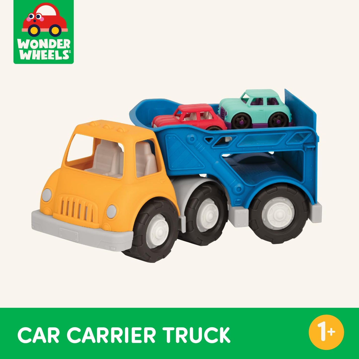 Battat- Wonder Wheels- Toy Carrier Truck & 2 Toy Cars - Toy Truck Playset For Kids, Toddlers - Pretend Play- Recyclable Material