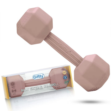 Baby Dumbbell Toy - Silicone Infant Rattle Teething Toy Teether Toddler Sensory Toy Durable Safe Exercises Workout Weight - Great Gift For Girls And Boys (1Pcs - Sandy Brown)