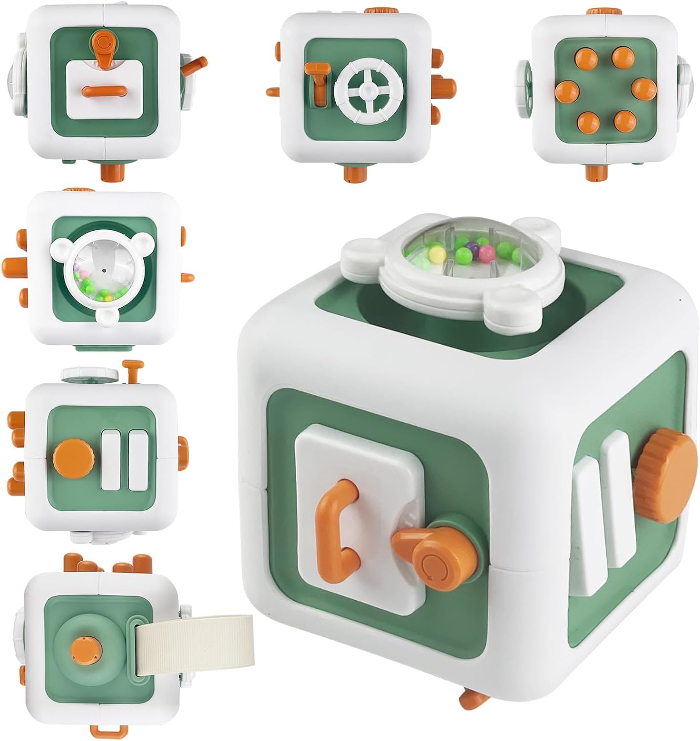 Hexwell 6 In 1 Sensory Busy Activity Cube For Toddlers  Montessori Toys With With Simulated Switches, Steering Wheel, Drawer, A