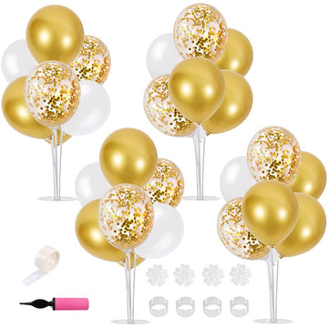 Toniful Table Centerpiece Balloons Stand Kit Include White Gold Latex Confetti Balloons For Baby Shower Wedding Anniversary Bapt
