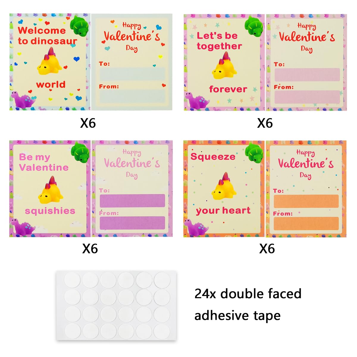 Pinkiwine 24 Pcs Valentines Cards With Dinosaur Mochi Squishy Toys Squishies For Kids School Class Classroom Valentines Prizes Party Favors Gifts