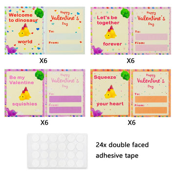 Pinkiwine 24 Pcs Valentines Cards With Dinosaur Mochi Squishy Toys Squishies For Kids School Class Classroom Valentines Prizes Party Favors Gifts