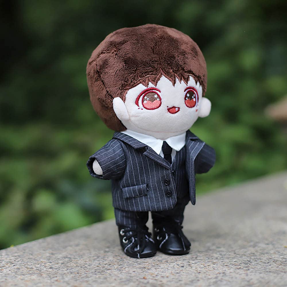 Niannyyhouse 6In/15Cm Plush Doll'S Clothes Suit Coat + Shirt + Vest + Tie + Pants 5-Piece Set Striped Suits (Black, 15Cm)