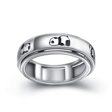 Hoohwe Spinner Rings For Anxiety,S925 Sterling Silver Fidget Anxiety Worry Relieving Boredom Adhd Autism Band Rings (2-Panda Rin