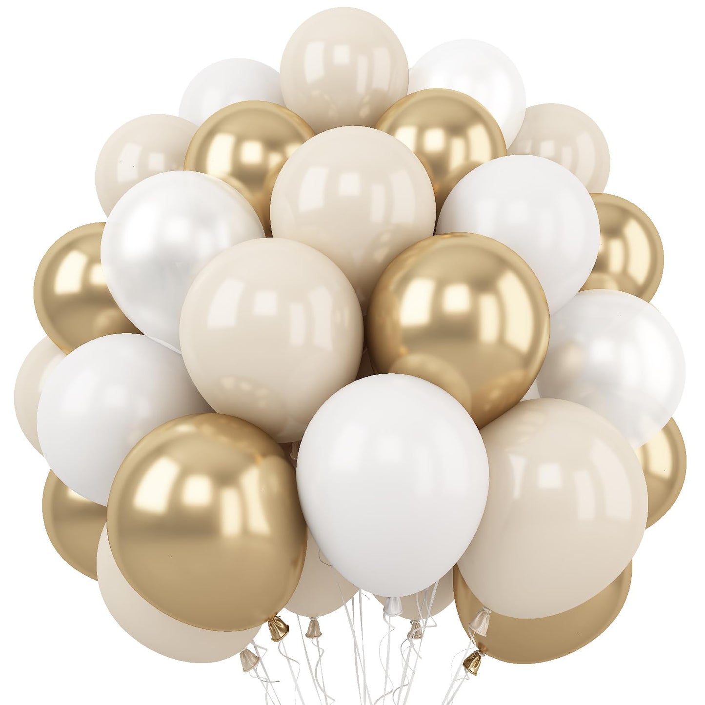 White And Gold Balloons, 12 Inch White Sand Gold Metallic Latex Balloons, Beige Gold Party Balloons For Boho Birthday Baby Showe