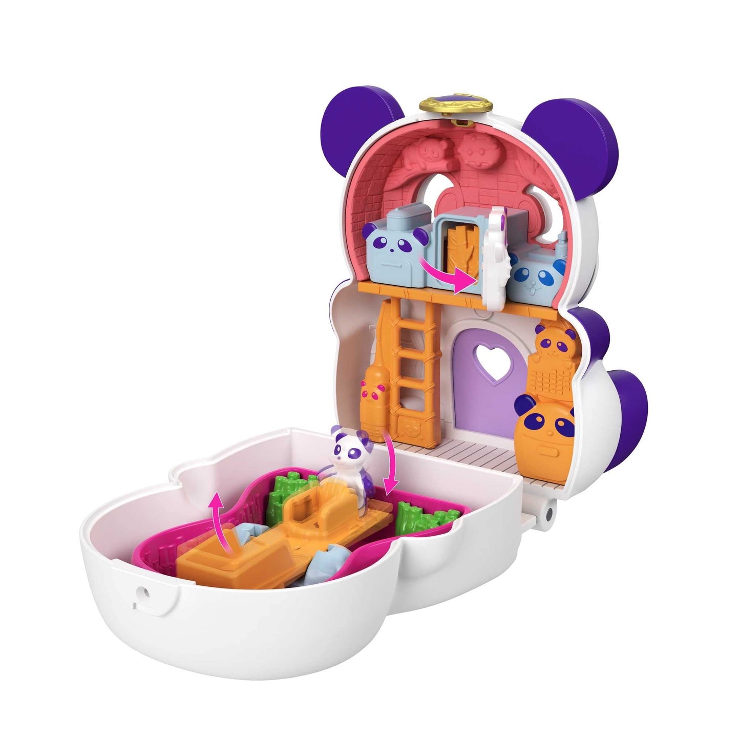 Polly Pocket GTM58 Flip & Find Panda Compact Playset, Micro Doll, Bamboo, 10x5x9 cm, Surprise Reveals for Ages 4+