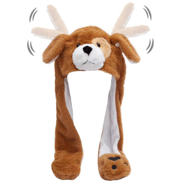 Ear Moving Jumping Hats Animal Plush Earflaps Movable Dancing Ear Hat Cap For Halloween Easter Christmas Novelty Party(Frog)