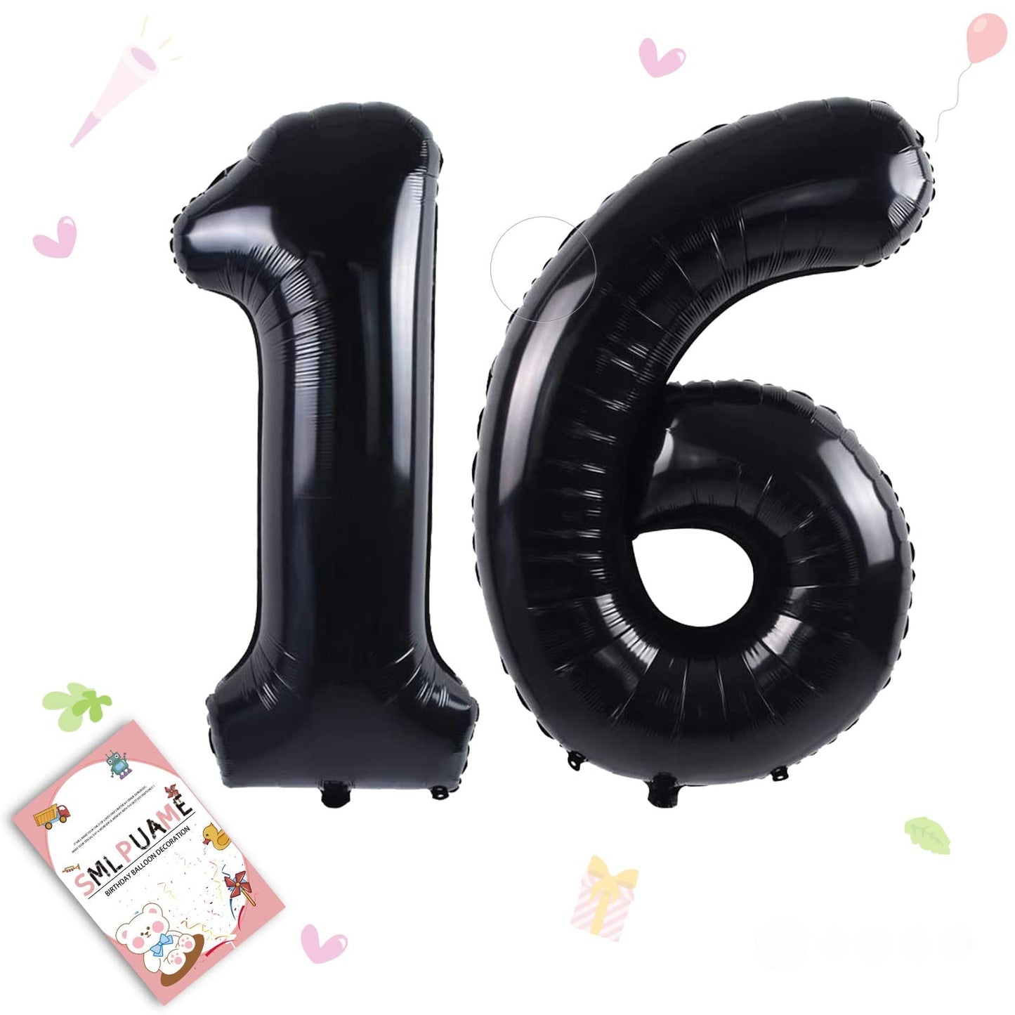 Smlpuame 40 Inch Number Balloon 0-9 Black Large Number 16 Balloons,Digital Balloons For Birthday Party Celebration Decorations S