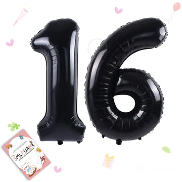 Smlpuame 40 Inch Number Balloon 0-9 Black Large Number 16 Balloons,Digital Balloons For Birthday Party Celebration Decorations S