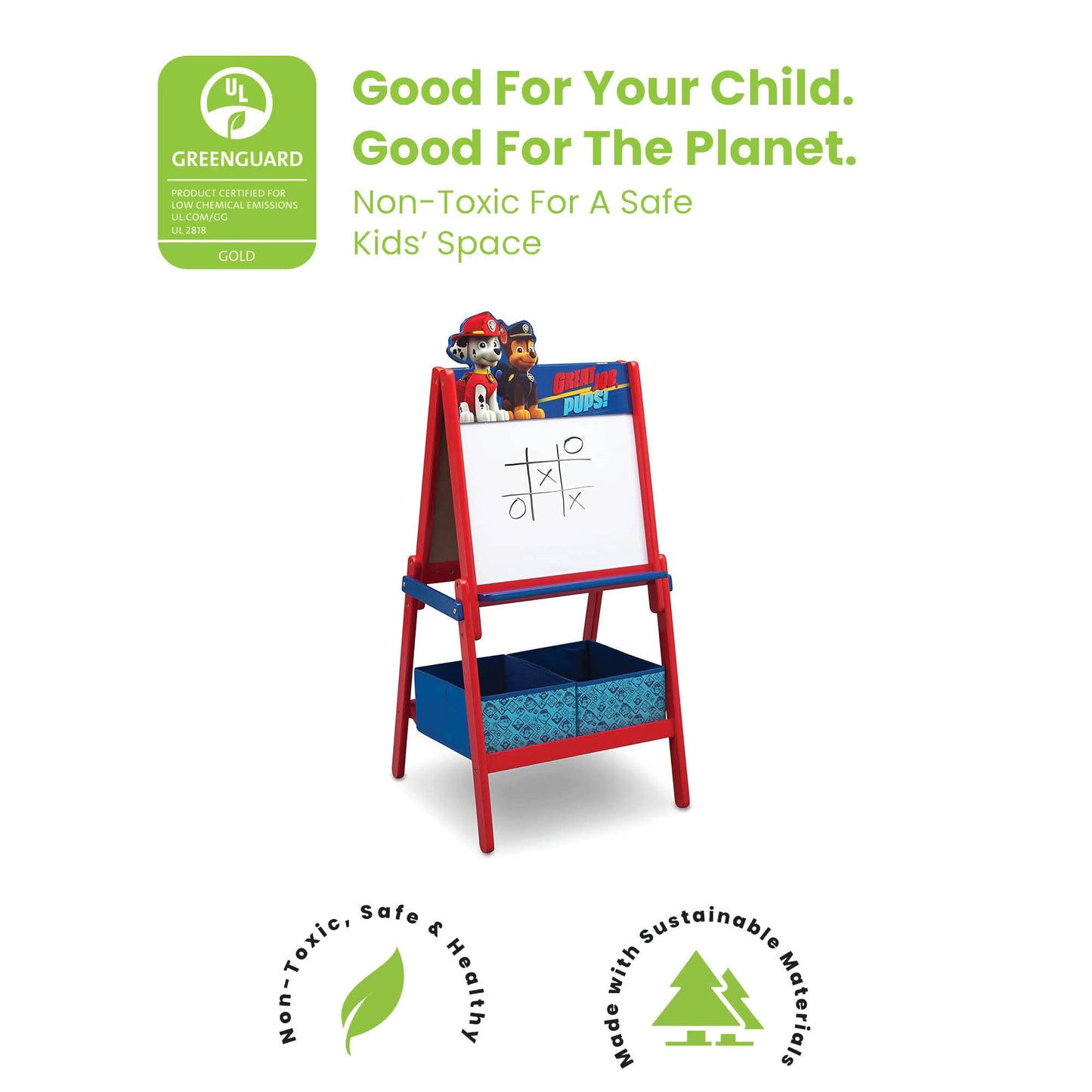 Delta Children Wooden Double-Sided Kids Easel with Storage -Ideal for Arts & Crafts, Homeschooling and More - Greenguard Gold Ce