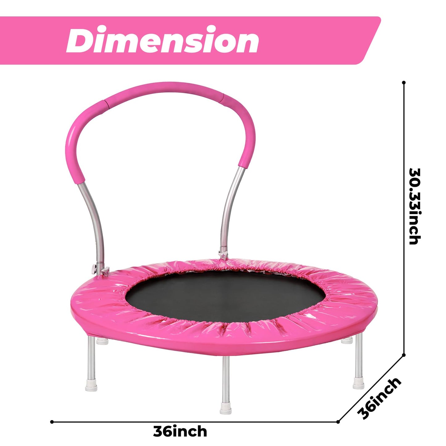 Roinoim 36 Inch Mini Trampoline For Kids With Handle, Indoor Round Toddler Trampoline, Pink