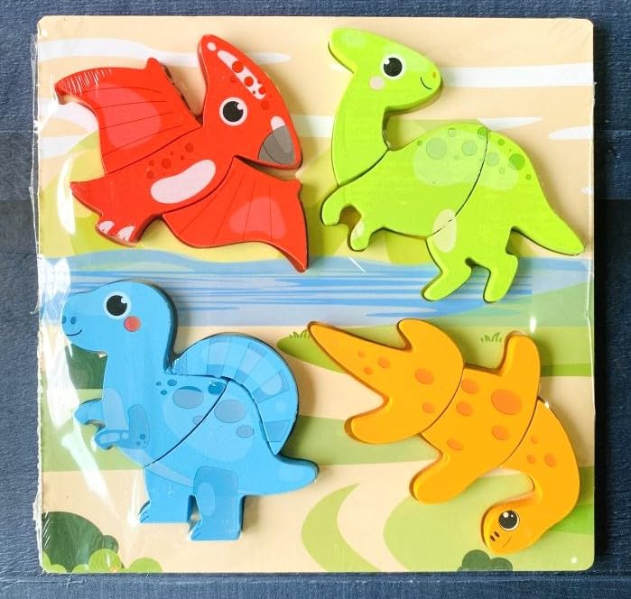 4 Dinosaurs Wooden Puzzle Games For Children & Kids For 3+Year Old Girls Boys Dinosaur Puzzle