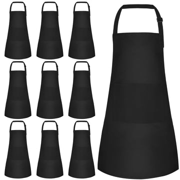 NACHLYNN 10 Pieces Kids Aprons Adjustable Toddler Apron with 2 Pockets for Kids Painting Cooking Baking Crafts Activity (Black)