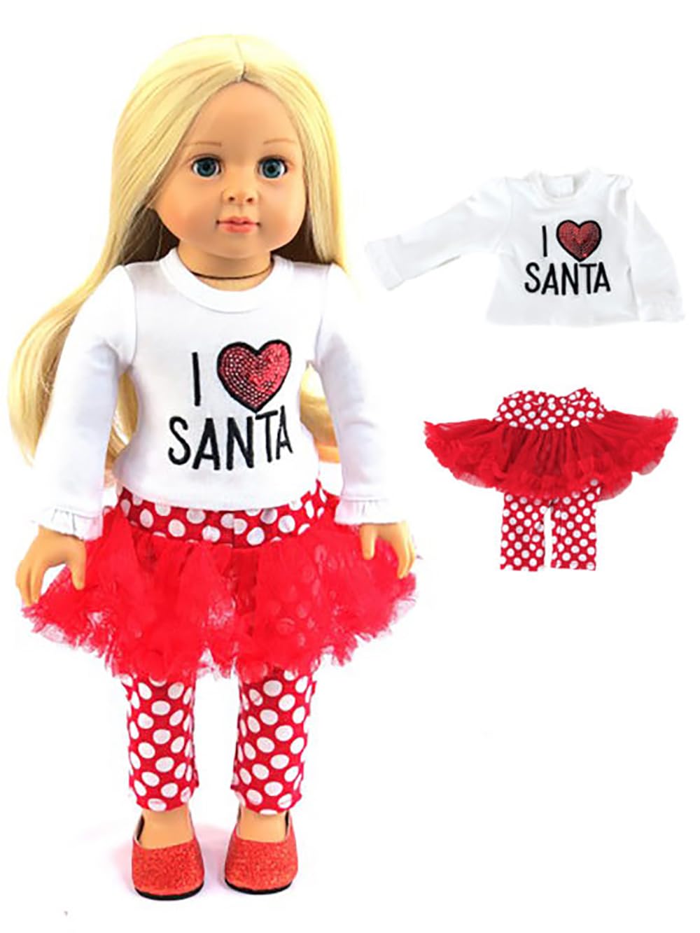 American Fashion World 'I Love Santa' Christmas Outfit for 18-Inch Dolls | enhanced Quality & Trendy Design | Dolls Clothes | Outfit Fashions for Dolls for Popular Brands