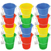 ArtCreativity 6 Inch Mini Plastic Beach Bucket and Shovel Set - Pack of 12 - Assorted Colors Buckets and White Shovels - Summer