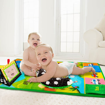 Inbeby Tummy Time Mirror & Play Mat & Pillow 3-In-1, High Contrast Black And White Baby Toys, Activity Mat For Early Education, Newborn Infant Tummy Time Toy Set For 0 3 6 12 Month Crinkle/Squeake