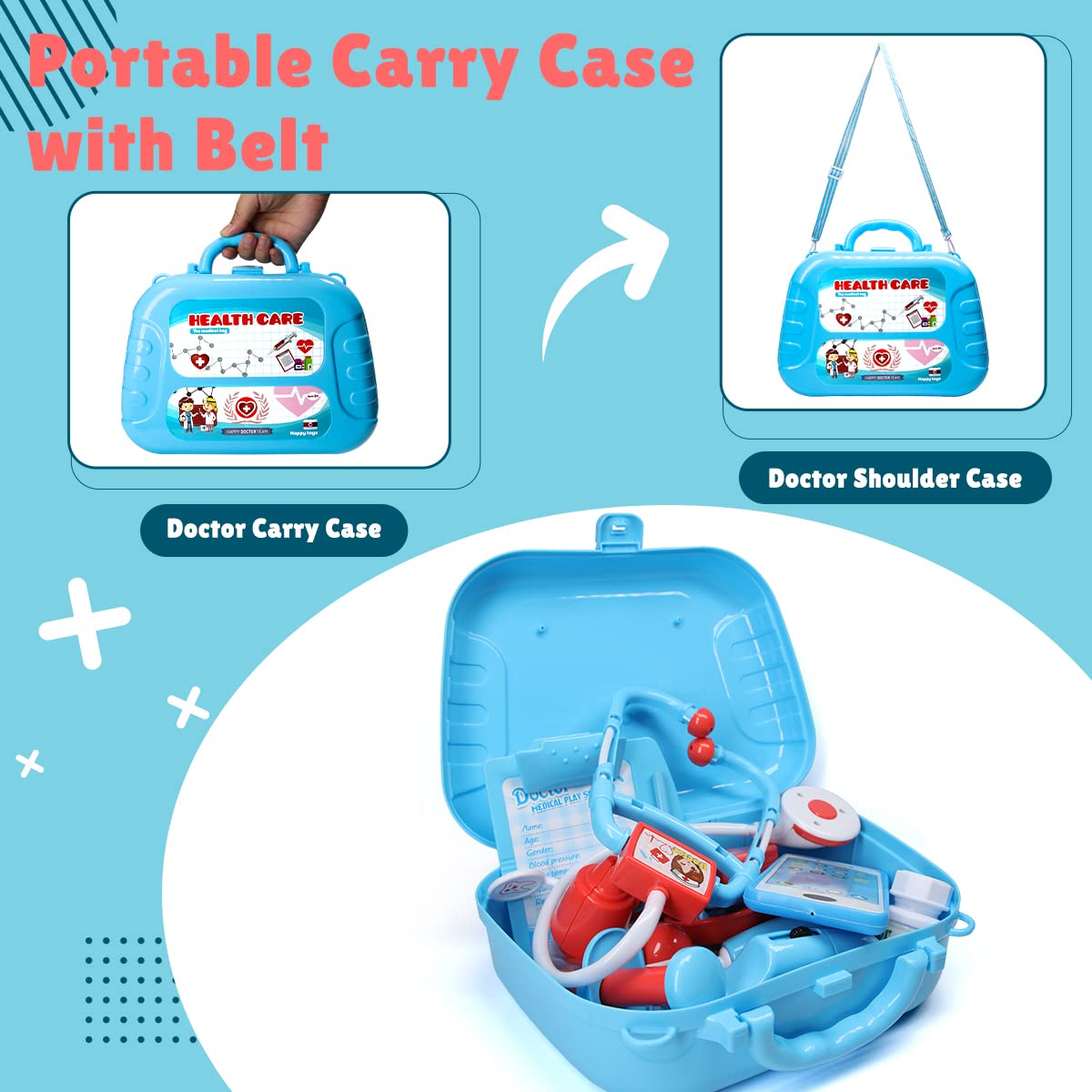 Meland Toy Doctor Kit - Pretend Play Set with Stethoscope & Costume for Kids Ages 3-6, Ideal Role Play Gift, Plastic Carrying Case