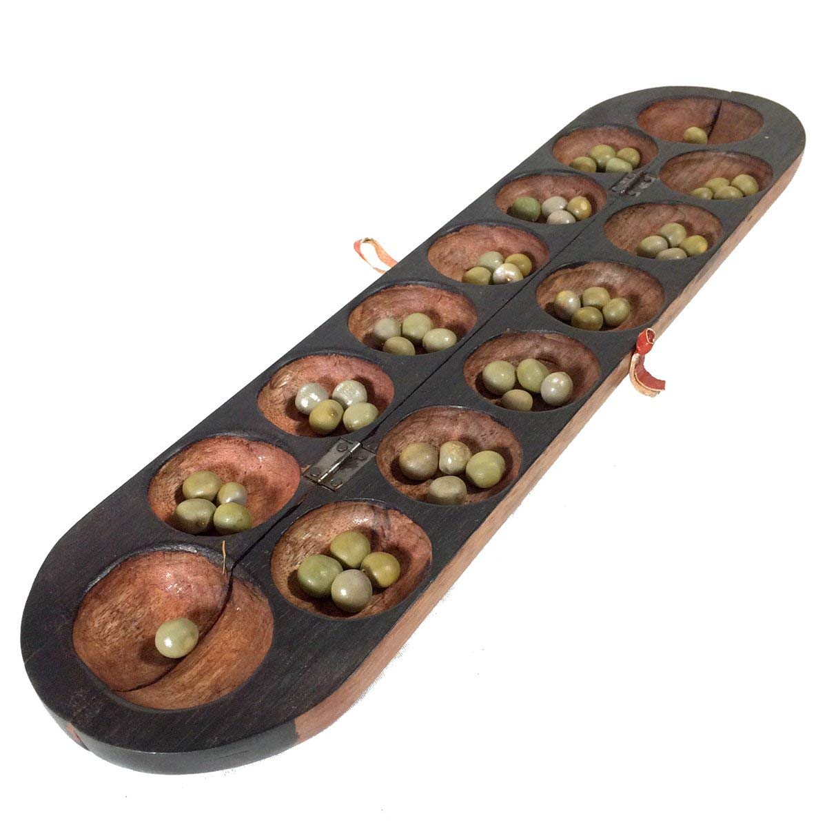 Africa Heartwood Project African Oware Mancala Board - Extended Size, Hand-Carved Solid Wood With Elephant Design, Wooden Foldin