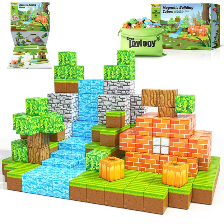Magnetic Blocks-Build Mine Magnet World Pumpkin Edition Kids Games Toys For Boys Girls 3+ Years Old Magnetic Stem Construction Toys Ages 4-6 6-8 5-7 For Halloween Birthday Gifts