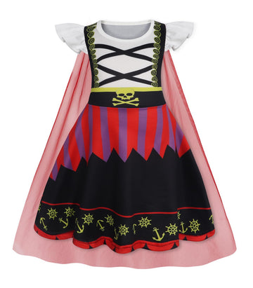 WonderBabe Girl Costume Buccaneer Princess Costume Halloween Party Dress Up Birthday Party Dress Up Dress with Cape size 6-7