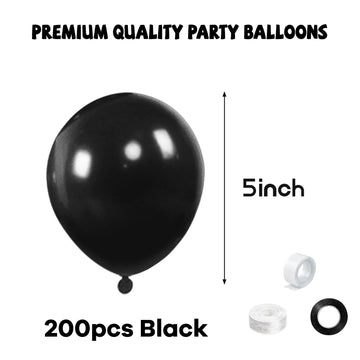 Black Balloons 200Pcs, 5 Inch Small Black Latex Party Balloons, Mini Thick Black Birthday Balloons For Birthday Wedding Decorati