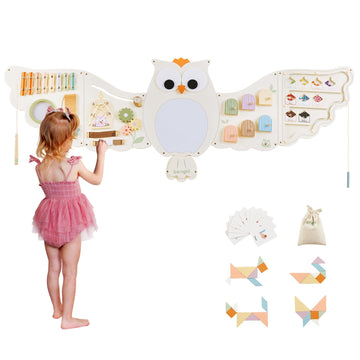 Beright Owl Activity Wall Busy Board Panels, Montessori Sensory Toys, Toddler Learning Activity Center, Perfect For Toddler Playroom & Children'S Daycare, White