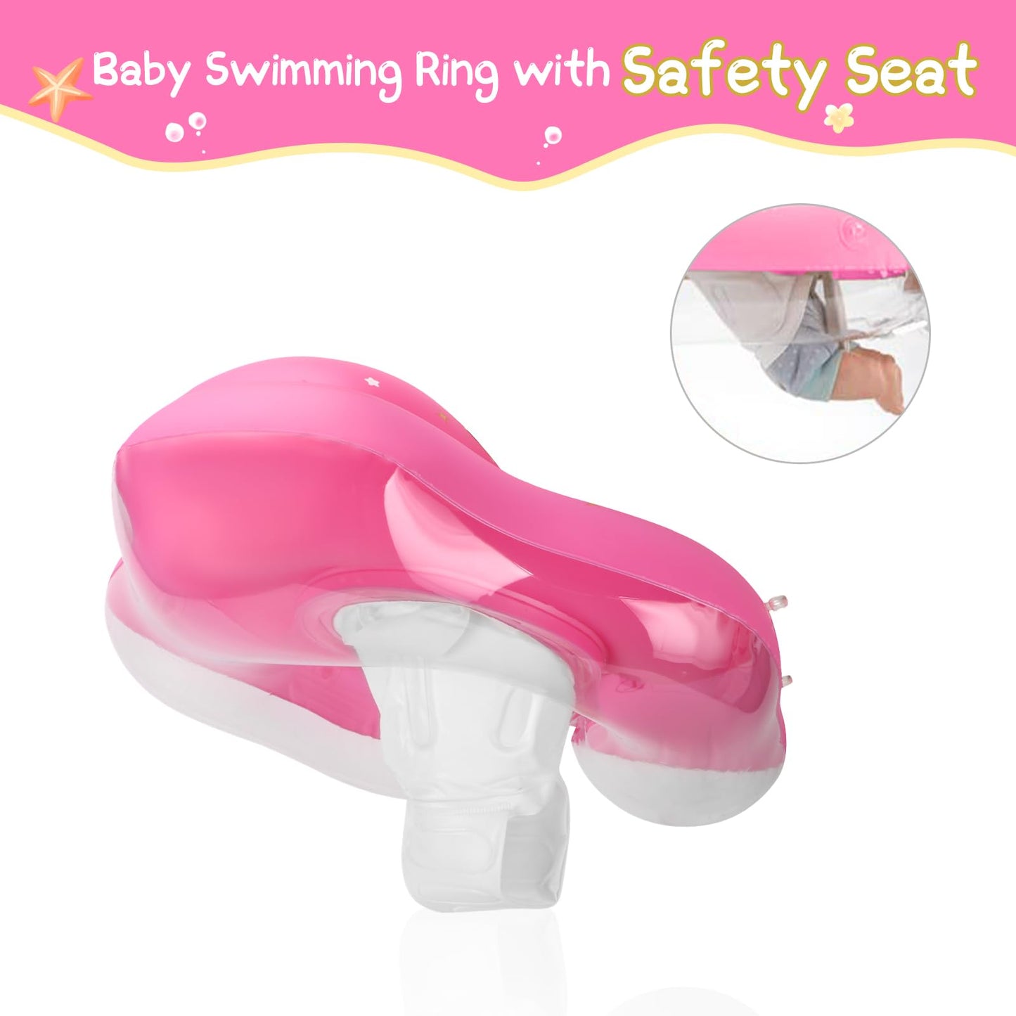 WYRIAZA Baby Pool Float with Canopy  Baby Float for Pool Swimming  Infant Pool Floats with UPF50+ Sun Protection  Infant Floaties with Safety Seat  Newborn Swim Float for 3-36 Months (L (3-36Months))