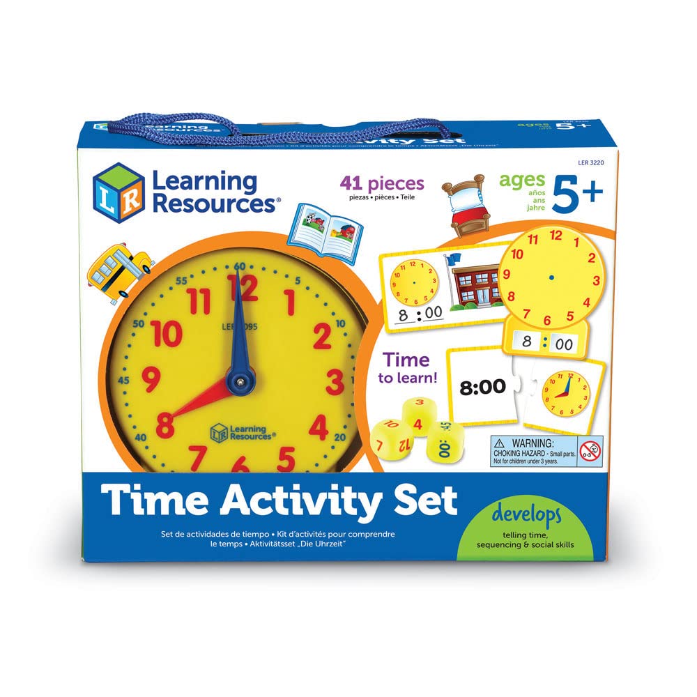 Learning Resources Time Activity Set - 41 Pieces, Montessori Clock, Teaching Time, Ages 5+, Multi Color, Model LER3220