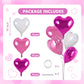 TONIFUL 30Pcs 18 Inch Pink White Heart Balloons Hot Pink Heart Shape Foil Mylar Balloons Decoration for Birthday Valentines Day