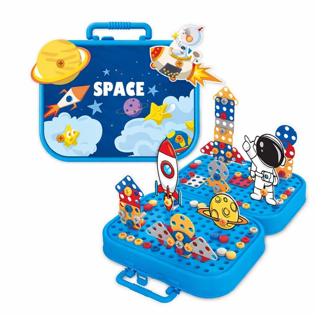 Nishchay 228 Pcs Space Theme Creative Drill Set  2In1 3D Building Blocks & 2D Mosaic Puzzle  Construction Toy With Screwdriv