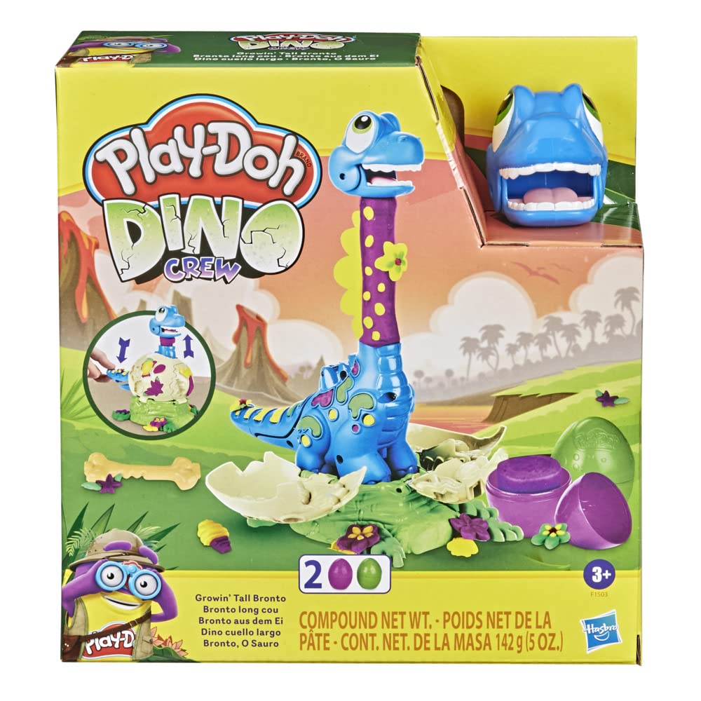 Play-Doh Dino Crew Growin Tall Bronto, Dinosaur Toys for Kids 3-5 with 2 Eggs