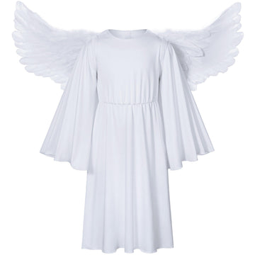 Irtysh Kids Angel Costume With Angel Feather Wings Headband Wand Set For Girl'S Halloween Birthday Cosplay(4Years)