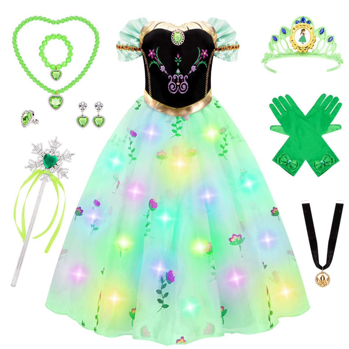 Meland Princess Dress Up For Girls - Light Up Princess Dress For Girls Role Play, Halloween Costume For Toddler Girls 3-10