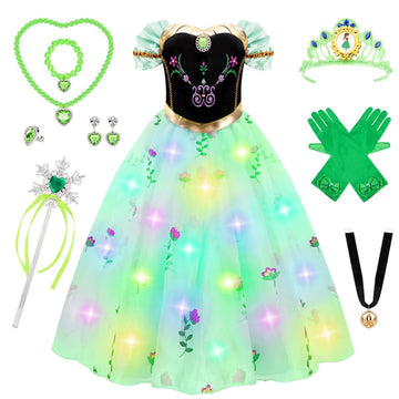 Meland Princess Dress Up For Girls - Light Up Princess Dress For Girls Role Play, Halloween Costume For Toddler Girls 3-10