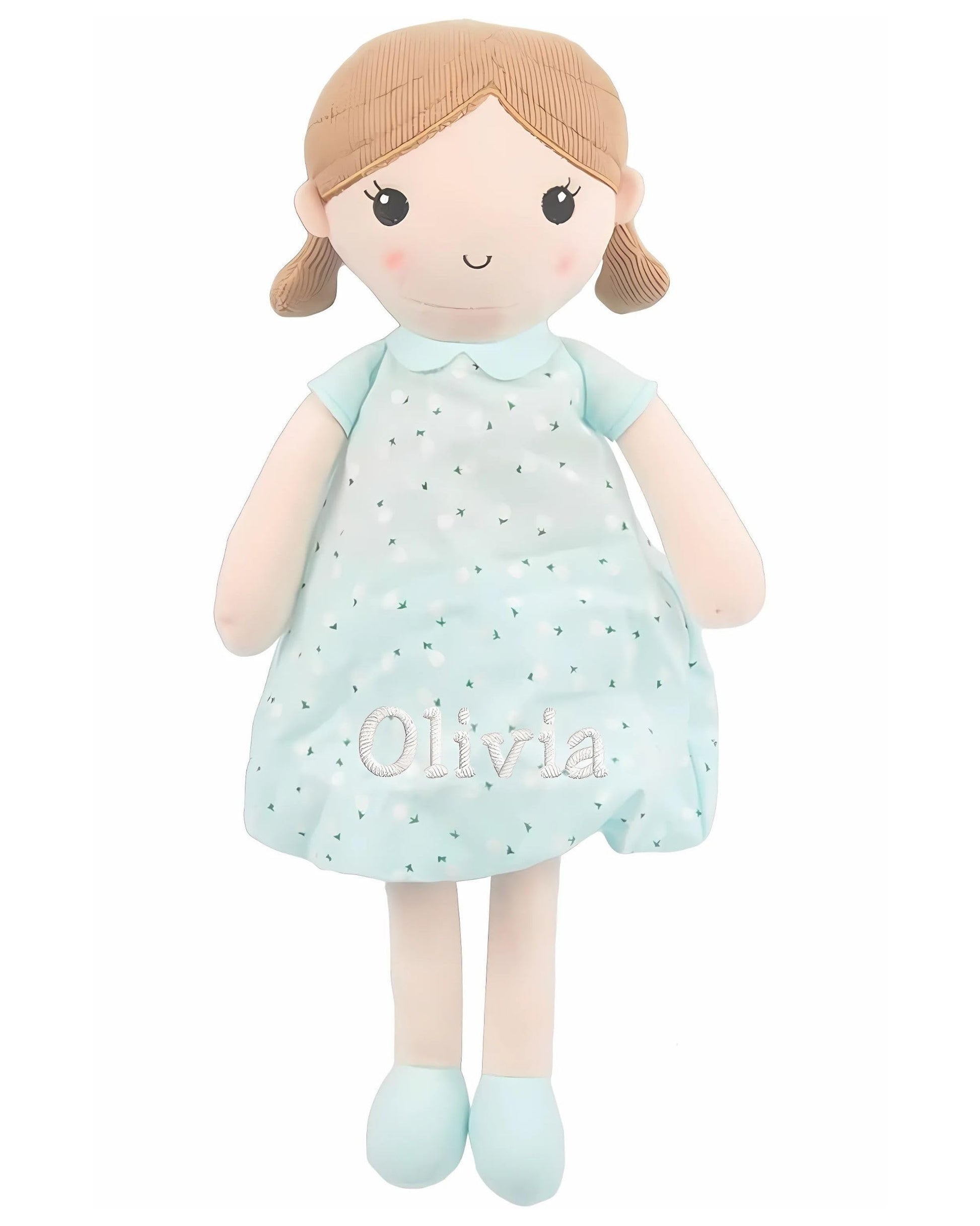Linzy Personalized 15 Soft Plush Light Blue Emily Rag Doll with Embroidered Name - My First Rag Doll for Girls  Mueca de Trapo Personalizada  Customized Snuggle Toy for Kids