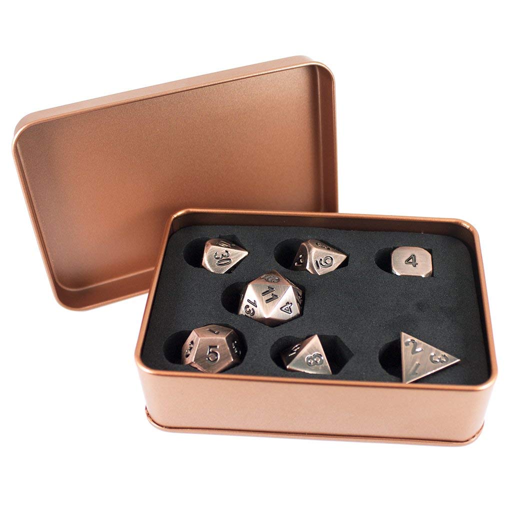 Bronze Metal Dice - Full Polyhedral Set in Presentation Tin