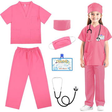 Riorand Doctor Costume For Kids,Toddler Nurse Scrubs With Accessories Christmas Dress Up Cosplay For Boys Girls 3-11Years