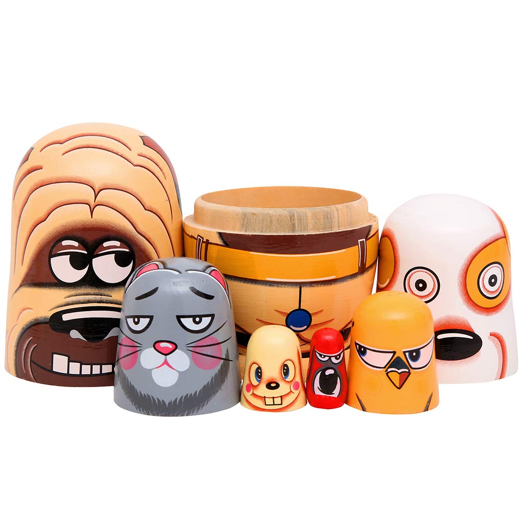 Moonmo 6Pcs Handmade Wooden Russian Nesting Dolls Russian Nesting Dolls Cute Dogs Matryoshka Dolls.