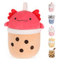 MMguai 14 inch Cute Big Axolotl Boba Tea Plush Soft Hugging Pillow Plushies,Large Red Pearl Milk Tea Stuffed Animals Toys Doll G