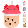 MMguai 14 inch Cute Big Axolotl Boba Tea Plush Soft Hugging Pillow Plushies,Large Red Pearl Milk Tea Stuffed Animals Toys Doll G
