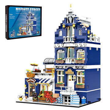 Kowkis City Market Street Architecture Mini Building Blocks Set With Led Lights,3 Levels Modular Architecture,Moc Creative Model