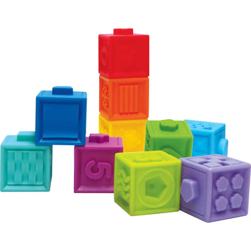 Edushape Pop Soft Baby Blocks - Set of 10 Textured Numbered Stacking Blocks for Building & Development - Soft Blocks for Babies