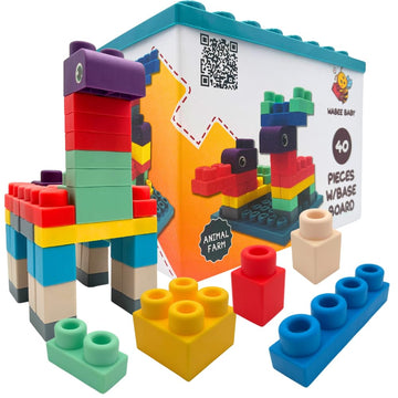 Big Soft Toddler Blocks 1-3, 40-Pieces With Baseboard For Building Stacking Playing And Booklet - Great Gift, Toys For Ages 2+,
