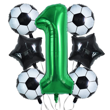 Toniful 32 Inch Soccer Balloons Set 1St Birthday Decoration Green Number 1 Foil Soccer Balloon Black Star Balloons For Children'