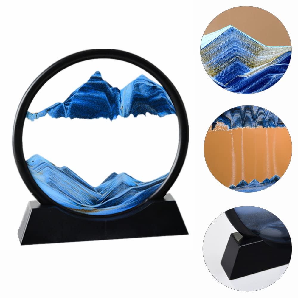 ANXUS Moving Sand Art Picture in Motion Round Glass 3D Deep Sea Sandscape Display Flowing Sand Frame, Sensory Relaxing Desktop H