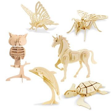 Georgie Porgy 3D Wooden Puzzles For Kids Toys Construction Woodcraft Kits Diy Model Puzzle Kits Birthday Gifts Pack Of 6 (Bee Ow