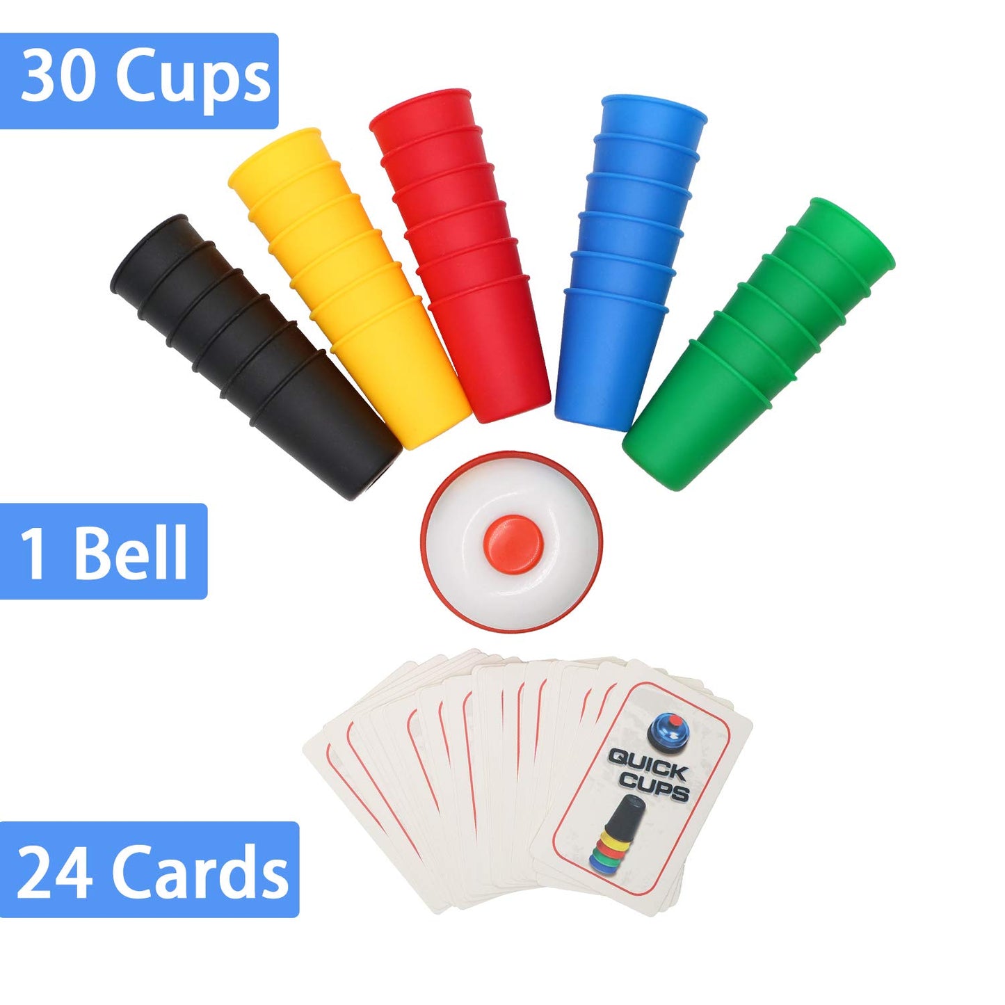 Vinciph Quick Cups Game for Kids - 30 Stacking Cups, 24 Picture Cards, Multicolor, Parent-Child Interactive Fun