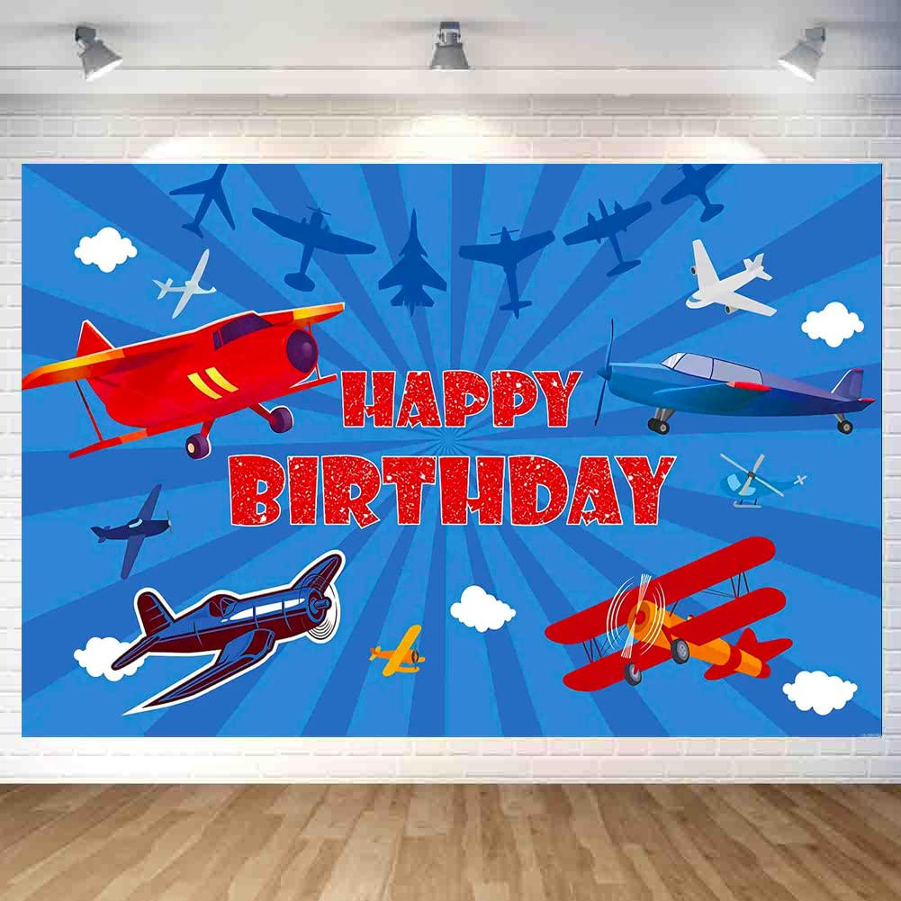 Airplane Birthday Party Decoration Airplane Happy Birthday Backdrop Airplane Photo Background Banner Poster For Flying Enthusias