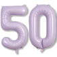 50Th Birthday Balloons Pastel Purple For Women, 40 Inch Giant Light Purple Mylar Foil Number 50 Helium Balloons Self Inflating,