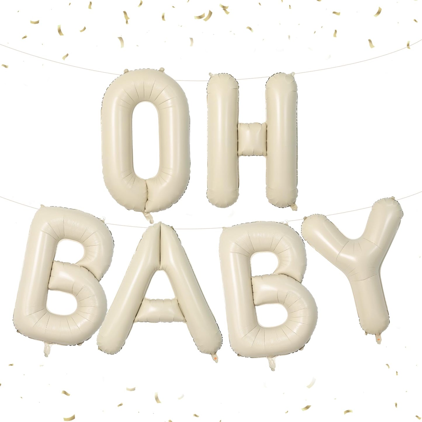 Biapian 40 Inch Oh Baby Letter Balloons, Big Beige Baby Foil Balloons, 6 Pcs Giant Alphabet Large Balloon Neutral Oh Baby Balloo
